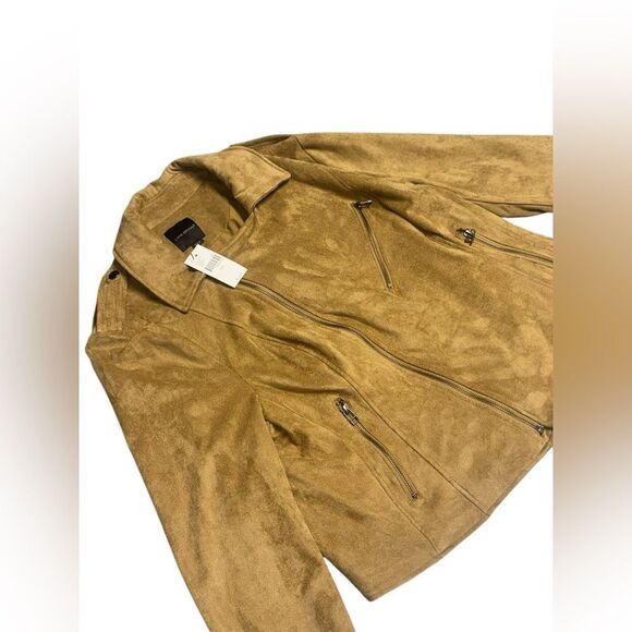 NWT PLUS LANE BRYANT Tucson Tan Faux Vegan Suede Stretch Moto Jacket Sz 14/16 - Picture 5 of 10